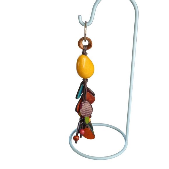 Handmade Colorful Shell Keychain With Yellow Bead & Multicolor Dangling Shells - Picture 4 of 5